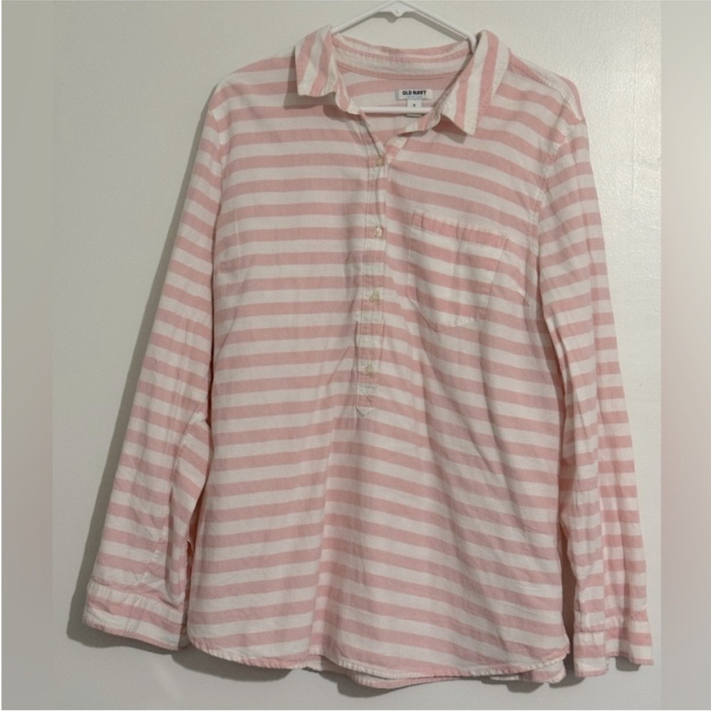 Old Navy Pink and White Striped Button-Down Shirt - Picture 2 of 3